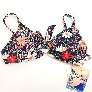 Emme Jordan Convertible Triangle Bikini Top Floral Adjustable NWT Size Medium